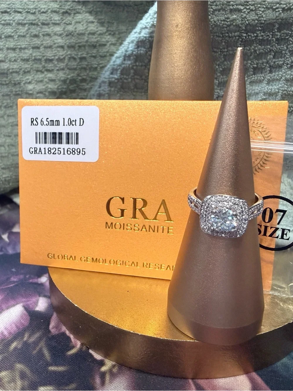 Cushion Halo Ring in White Moissanite